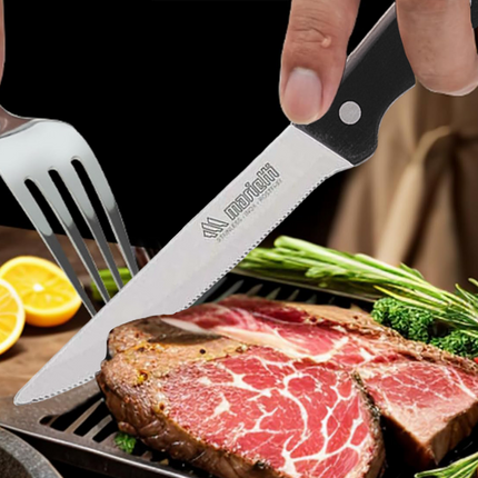 Set 6 Coltelli da Bistecca o Tavola Horeca Lama Dentata 11 cm in Acciaio Inox con Manico Ergonomico