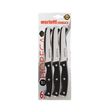 Set 6 Coltelli da Bistecca o Tavola Horeca Lama Dentata 11 cm in Acciaio Inox con Manico Ergonomico