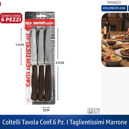 Coltelli Tavola Conf.6 Pz. I Taglientissimi Marrone Marietti