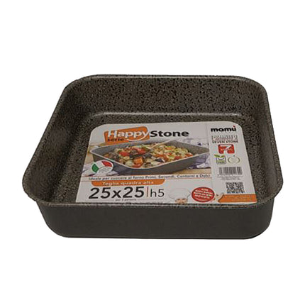 Teglia Da Forno In Alluminio Antiaderente Happy Stone Cm.25X25X5H Ottima Per Casa E Compatibile Con Forno Elettrico E Gas Mamù Cookware