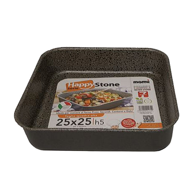 Teglia Da Forno In Alluminio Antiaderente Happy Stone Cm.25X25X5H Ottima Per Casa E Compatibile Con Forno Elettrico E Gas Mamù Cookware