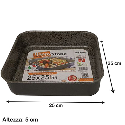 Teglia Da Forno In Alluminio Antiaderente Happy Stone Cm.25X25X5H Ottima Per Casa E Compatibile Con Forno Elettrico E Gas Mamù Cookware
