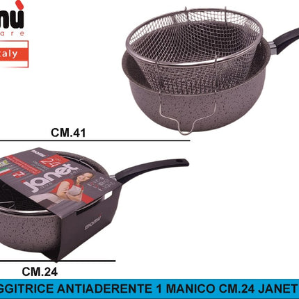 Friggitrice Antiaderente 1 Manico Cm.24 Janet 2.1 Mamù Cookware
