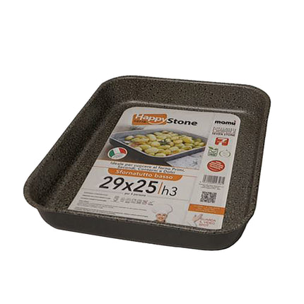 Teglia Da Forno In Alluminio Antiaderente Happy Stone Cm.29X25X3H Ottima Per Casa E Compatibile Con Forno Elettrico E Gas Mamù Cookware
