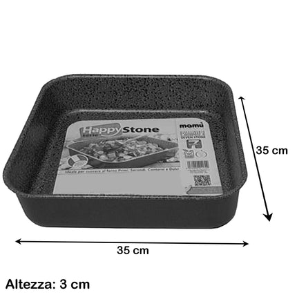 Teglia Da Forno In Alluminio Antiaderente Happy Stone Cm.35X35X3H Ottima Per Casa E Compatibile Con Forno Elettrico E Gas Mamù Cookware