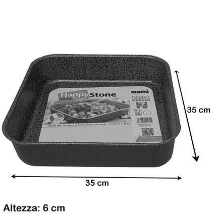 Teglia Da Forno In Alluminio Antiaderente Happy Stone Cm.35X35X6H Ottima Per Casa E Compatibile Con Forno Elettrico E Gas Mamù Cookware