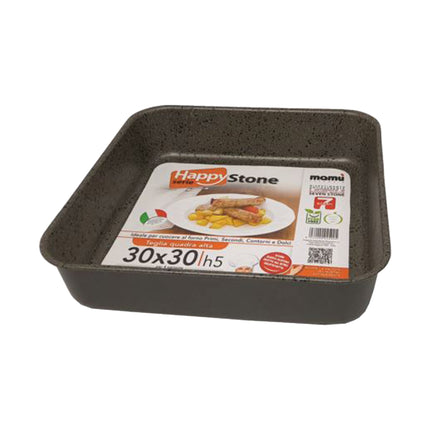 Teglia Da Forno In Alluminio Antiaderente Happy Stone Cm.30X30X5H Ottima Per Casa E Compatibile Con Forno Elettrico E Gas Mamù Cookware