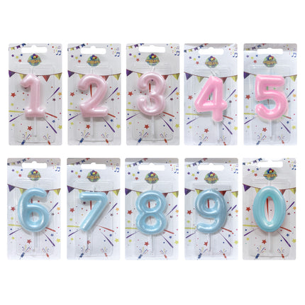 Candela Singola Glitter Colore Rosa/Celeste - Numeri da 0 a 9 Marinella