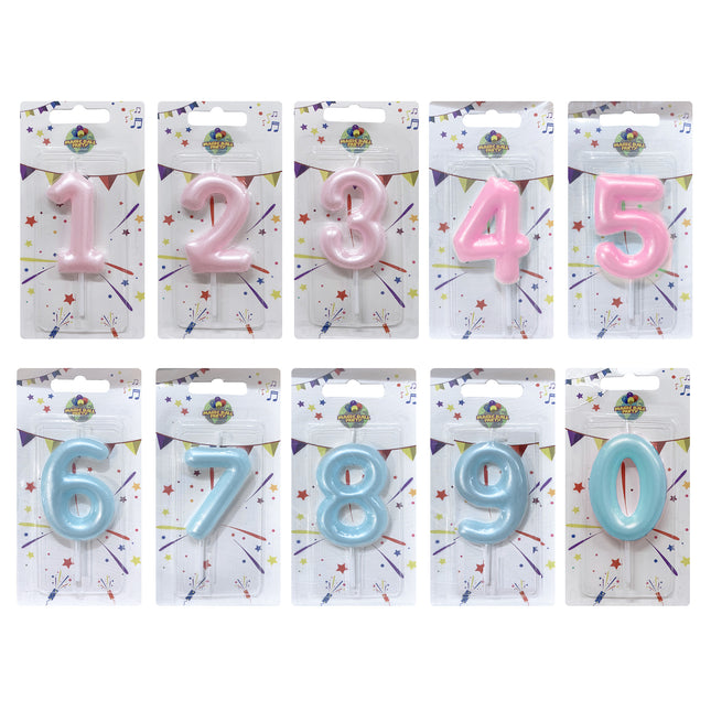 Candela Singola Glitter Colore Rosa/Celeste - Numeri da 0 a 9 Marinella