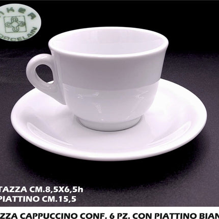Tazza Cappuccino Conf. 6 Pz. C/Piatt. Bianco Micheletti