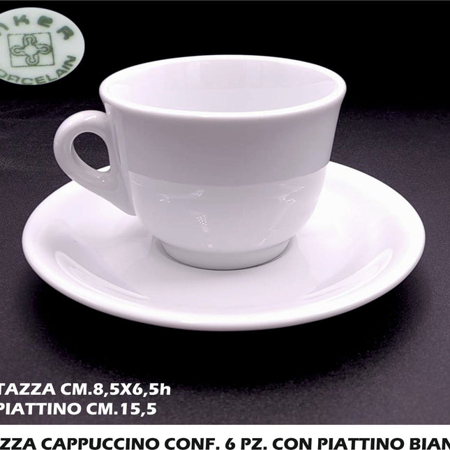 Tazza Cappuccino Conf. 6 Pz. C/Piatt. Bianco Micheletti