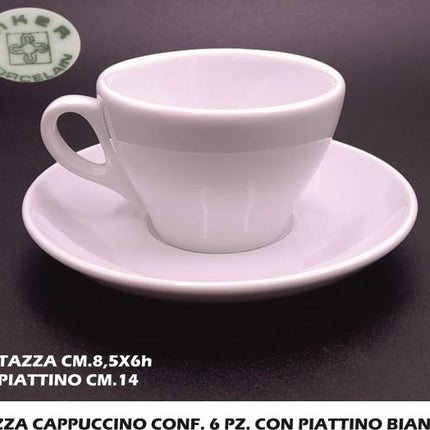 Tazza Cappuccino Conf. 6 Pz. C/Piattino Bianco Micheletti