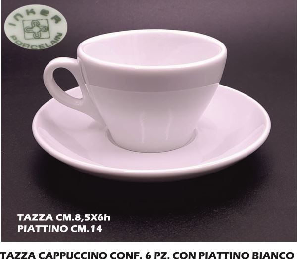 Tazza Cappuccino Conf. 6 Pz. C/Piattino Bianco Micheletti