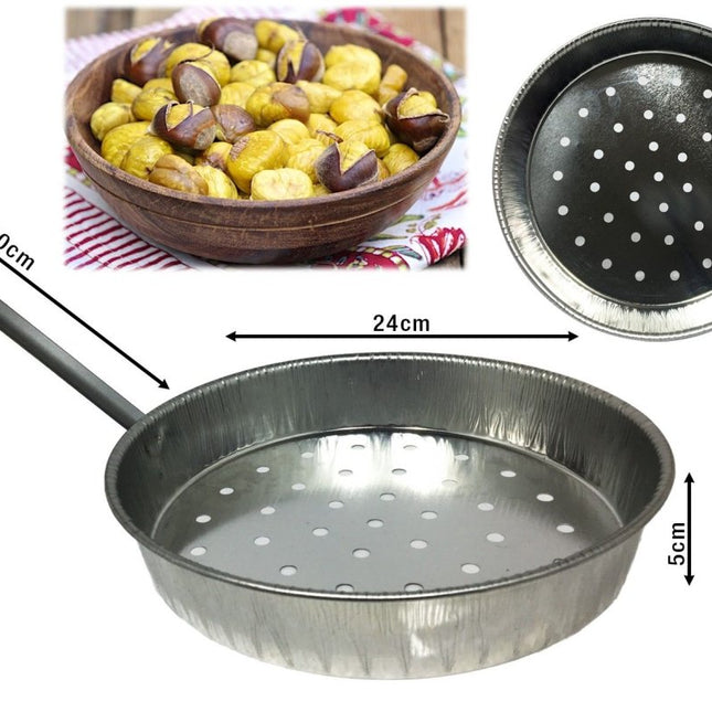 Padella Arrostacastagne 26 cm con 1 Manico Lungo 20 cm | Padella Forata per Caldarroste in Acciaio con Diametro Base 24 cm e Altezza Bordo 5 cm Sardo Raffaele