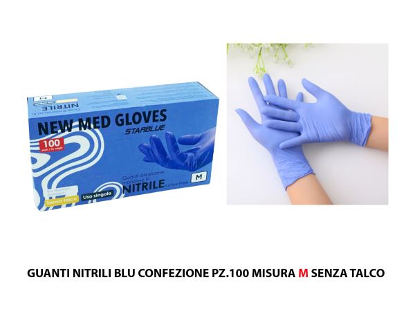 Guanti Nitrile Blu Conf. 100 Pz. Mis.S Senza Talco (M) Med Consulting