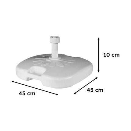 Base per Ombrellone da Spiaggia in Plastica 45x45x10h cm da Riempire con Acqua 20L Diametro Palo Regolabile da 33-48 mm Bianco Nuova Plastica Adriatica