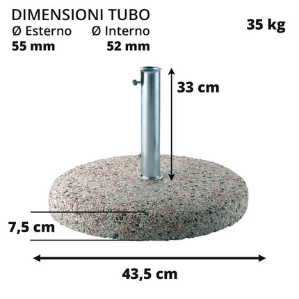 Cementi Vibrati Base Ombrellone In Cemento Granito 25-35Kg Tubo 42-52-62Mm 35 kg Tubo Ø55mm Esterno Ø52mm Interno Cementi Vibrati