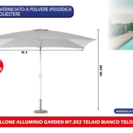 Salmar Ombrellone Giardino 3X2M Alluminio Bianco | Telo Grigio