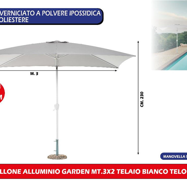 Salmar Ombrellone Giardino 3X2M Alluminio Bianco | Telo Grigio