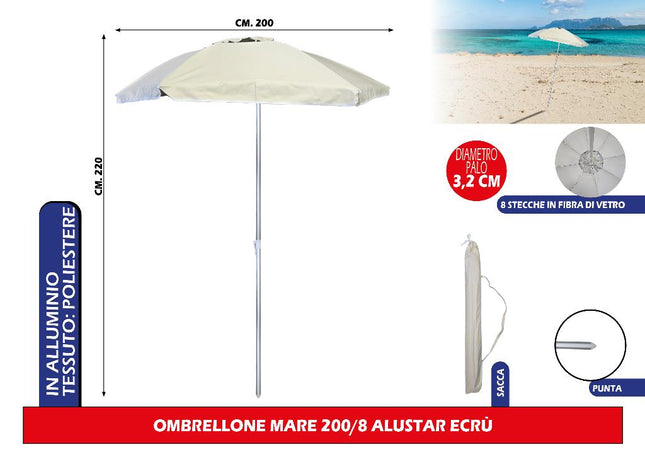 Salmar Ombrellone Mare 200/8 Alustar Ecru: Stile e Protezione Ottimale per la Tua Estate in Spiaggia Salmar