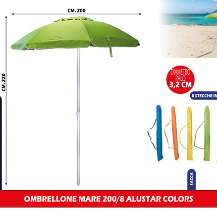 Salmar Ombrellone Mare 200/8 Alustar Colors - Colori Assortiti