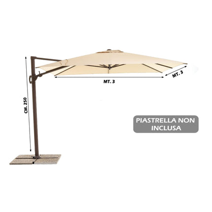 Ombrellone a Braccio Laterale Sicignano | Copertura Outdoor Salvaspazio senza Palo Centrale | Telaio Alluminio Antiruggine e Telo Anti-UV 250g | Varianti Step 3x3m / Next 3x4m 3x3 Ecrù Salmar