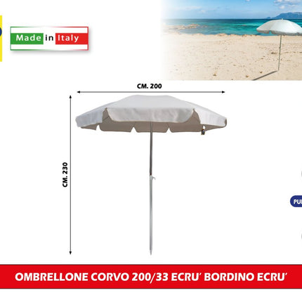 Ombrellone da Spiaggia Corvo 200 cm Made in Italy – Punta a Trivella Sessa Ombrellificio