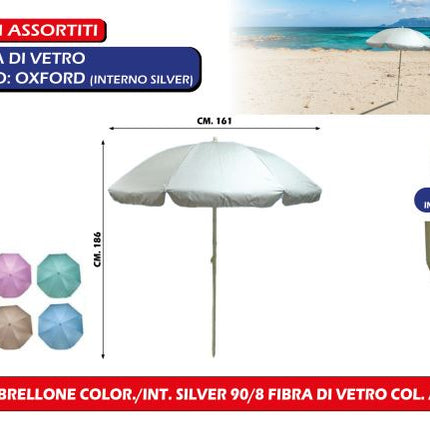 Due Esse Ombrellone Portatile Con Interno Silver, 90/8 Stecche In Fibra Di Vetro - Colori Assortiti