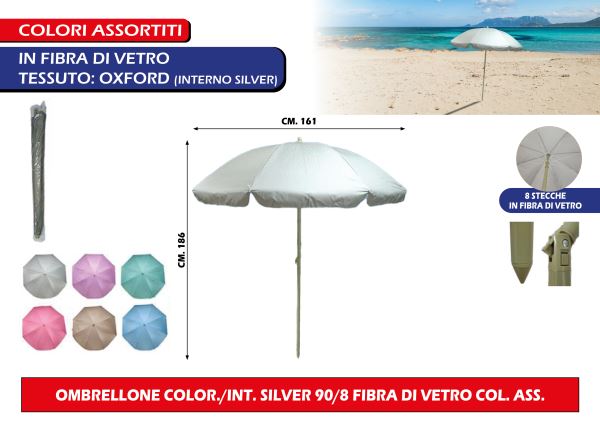 Due Esse Ombrellone Portatile Con Interno Silver, 90/8 Stecche In Fibra Di Vetro - Colori Assortiti