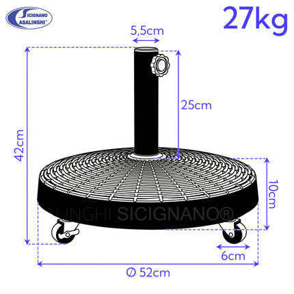 Base per Ombrellone in Resina con Ruote, 27 kg, 55x10x63 cm Due Esse