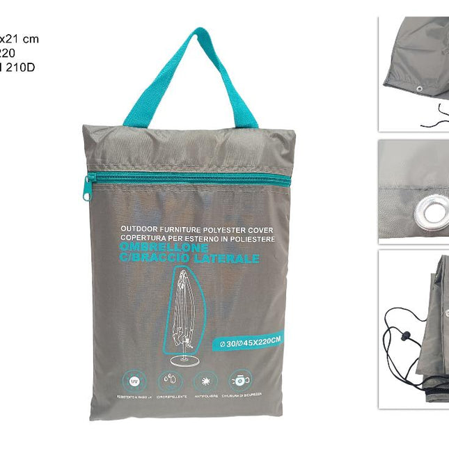 Due Esse Telo Copri Ombrellone Impermeabile Grigio - Ø 30/45X220Cm