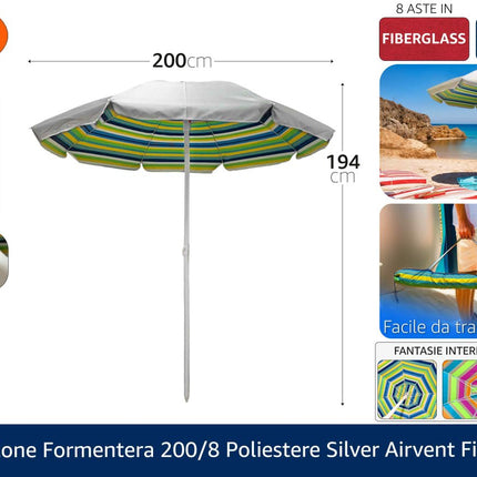 Ombrellone Spiaggia Antivento (Fibra di Vetro) – Set Anti-Sabbia BTX