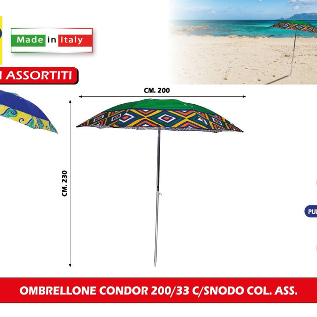 Ombrellone Artigianale Condor (Made in Italy) – Set Spiaggia Zero Sabbia Solo Ombrellone Design Assortito Sessa Ombrellificio