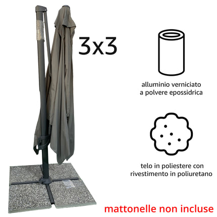 Ombrellone a Braccio Laterale Sicignano | Copertura Outdoor Salvaspazio senza Palo Centrale | Telaio Alluminio Antiruggine e Telo Anti-UV 250g | Varianti Step 3x3m / Next 3x4m 3x3 Antracite Salmar