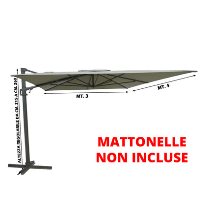 Ombrellone a Braccio Laterale Sicignano | Copertura Outdoor Salvaspazio senza Palo Centrale | Telaio Alluminio Antiruggine e Telo Anti-UV 250g | Varianti Step 3x3m / Next 3x4m 3x4 Antracite Salmar