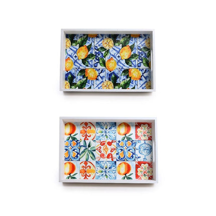 Vassoio in Legno 30x20x5h cm, Vassoio Rettangolare per Servire Alimenti e Organizzare Oggetti, Elemento Decorativo per Cucina e Tavola, 1 Pezzo Disegni Assortiti