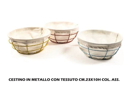 Cestino In Metallo Con Tessuto Cm.23X10H Colori Assortiti Mercury srl
