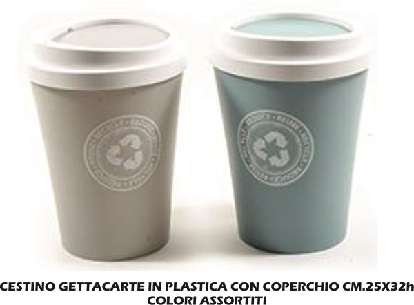 Cestino Gettacarte Plastica Con Coperchio Cm.25X32H Col. Ass Mercury srl