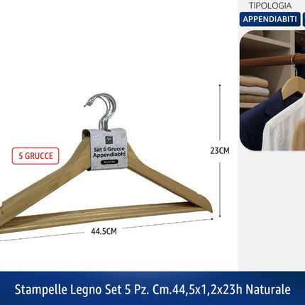 Stampelle Legno Set 5 Pz. Cm.44,5X1,2X23H Naturale Mercury srl