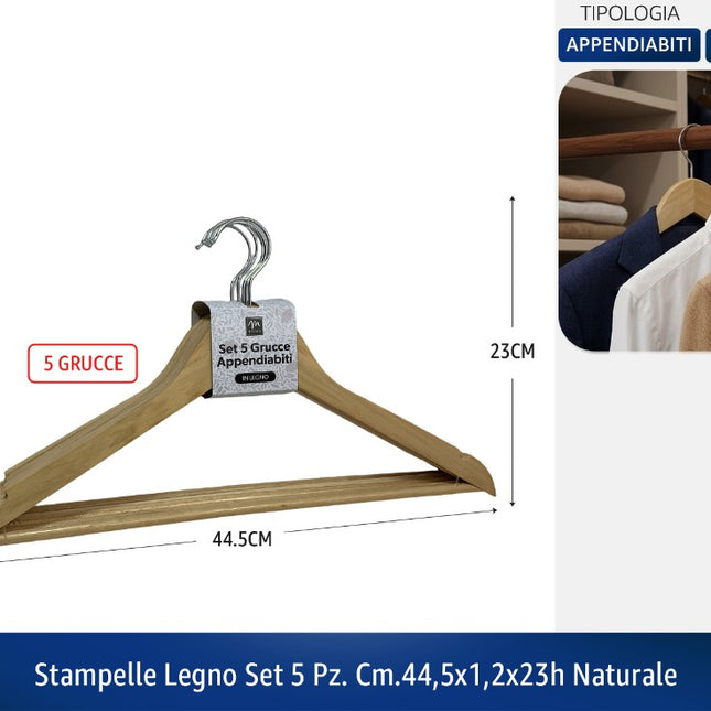 Stampelle Legno Set 5 Pz. Cm.44,5X1,2X23H Naturale Mercury srl