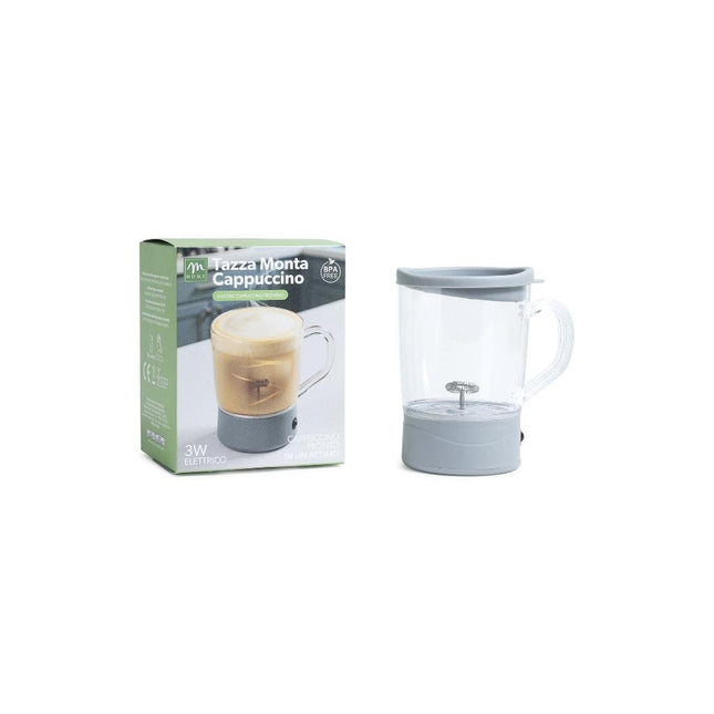 Tazza Monta Cappuccino Schiumalatte Elettrico a Batteria 3W, Montalatte in Plastica e Acciaio Inox BPA Free 9x9x13 cm, per Schiuma Calda e Fredda, Alimentazione 2xAA 3V Mercury srl