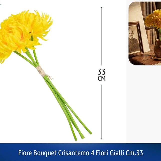 Fiore Bouquet Crisantemo 4 Fiori Cm.33 Bianco / Pesca / Giallo / Arancione / Rosso Giallo Mercury srl