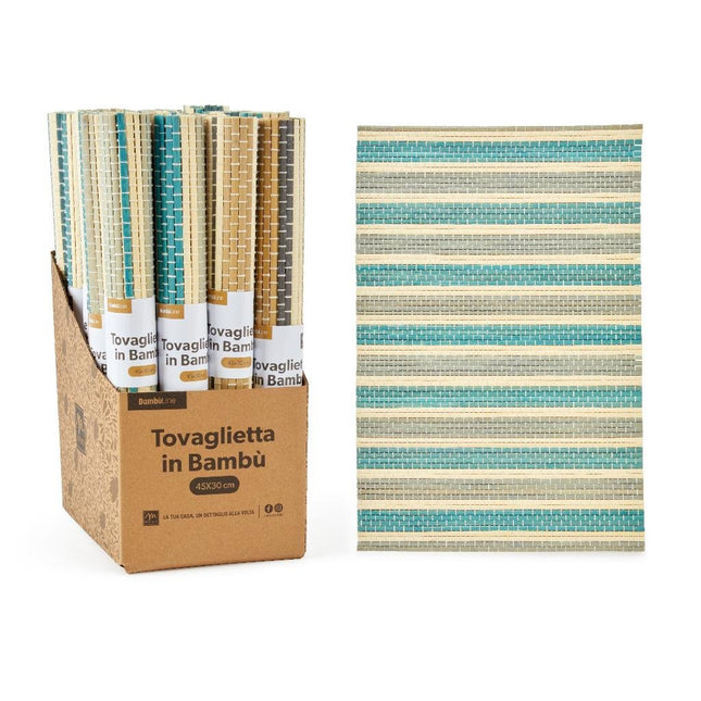 Tovaglietta Americana in Bambù 45x30 cm – Righe Azzurre e Beige Mercury srl