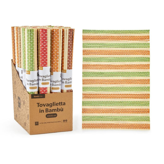 Tovaglietta Americana in Bambù 45x30 cm – Righe Verdi e Arancioni Mercury srl