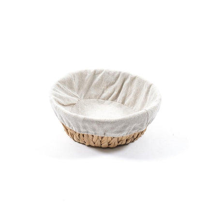 Cestino in Banano Naturale Interno in Tessuto Diametro 25 cm x Altezza 9 cm, Cesto Versatile per Pane e Frutta, Contenitore Organizzatore Funzionale per Cucina e Casa
