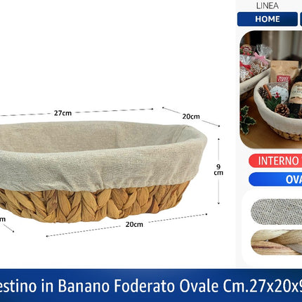 Cestino In Banano Foderato Ovale Cm.27X20X9H Mercury srl