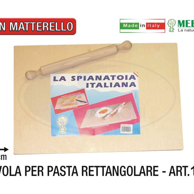 Meeting Legno Tavola Per Pasta Rettangolare Con Mattarello, Resistente, Misure 50X30 Cm, 58X38 Cm E 75X50 Cm, Made In Italy Meeting Legno