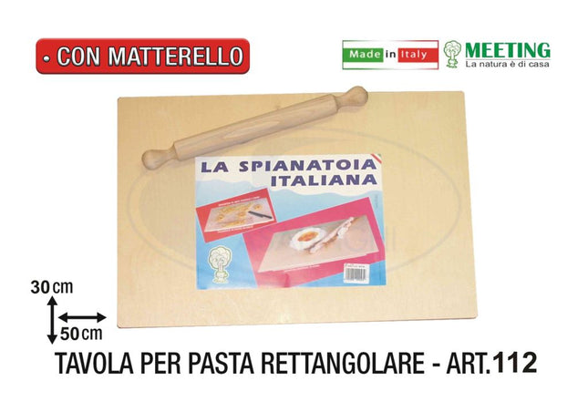 Meeting Legno Tavola Per Pasta Rettangolare Con Mattarello, Resistente, Misure 50X30 Cm, 58X38 Cm E 75X50 Cm, Made In Italy Meeting Legno