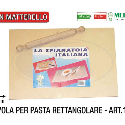 Meeting Legno Tavola Per Pasta Rettangolare Con Mattarello, Resistente, Misure 50X30 Cm, 58X38 Cm E 75X50 Cm, Made In Italy Meeting Legno