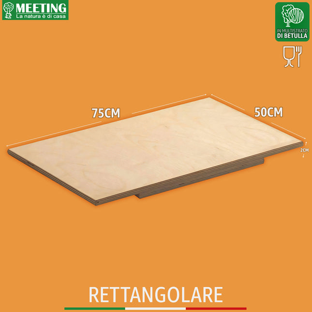 Meeting Legno Spianatoia per Pasta Professionale in Betulla Varie Dimensioni Made in Italy Food Grade per Impasto cm 75x50 Meeting Legno